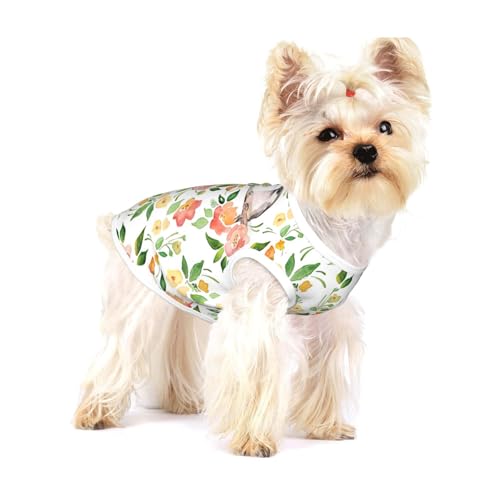 Leichtes Tanktop für Hunde, Hunde-Shirts für kleine Hunde, dehnbare T-Shirts, ärmellose Weste mit Blumen- und Vogel-Aufdruck von GaxfjRu