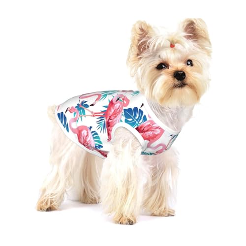 Leichtes Tanktop für Hunde, Hunde-Shirts für kleine Hunde, dehnbare T-Shirts, ärmellose Weste mit Flamingo-Vogelmotiv, Grün von GaxfjRu