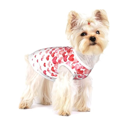 Leichtes Tanktop für Hunde, Hunde-Shirts für kleine Hunde, dehnbare T-Shirts, ärmellose Weste mit rotem Herzmuster von GaxfjRu