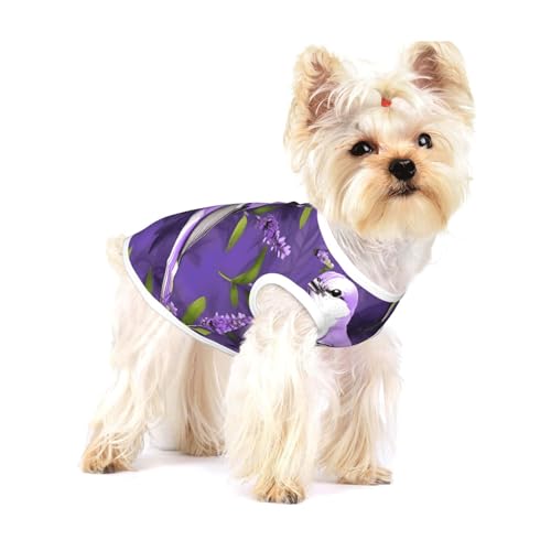 Leichtes Tanktop für Hunde, Hunde-Shirts für kleine Hunde, mit Vogel in lilafarbenem Lavendel, Blumenmuster, ärmellose Weste von GaxfjRu