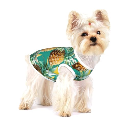 Leichtes Tanktop für Hunde, Motiv: tropische Ananas, hawaiianischer Druck, für kleine Hunde, dehnbare T-Shirts, ärmellose Weste von GaxfjRu