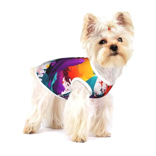 Leichtes Tanktop für Hunde, mit Farbspritzer-Druck, für kleine Hunde, dehnbar, ärmellose Weste Leichtes Tanktop für Hunde, mit Farbspritzer-Druck, für kleine Hunde, dehnbar, ärmellose Weste von GaxfjRu