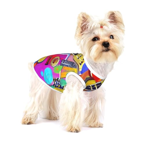 Leichtes Tanktop für Hunde, mit buntem Akustik- und Gitarren-Druck, für kleine Hunde, dehnbare T-Shirts, ärmellose Weste von GaxfjRu