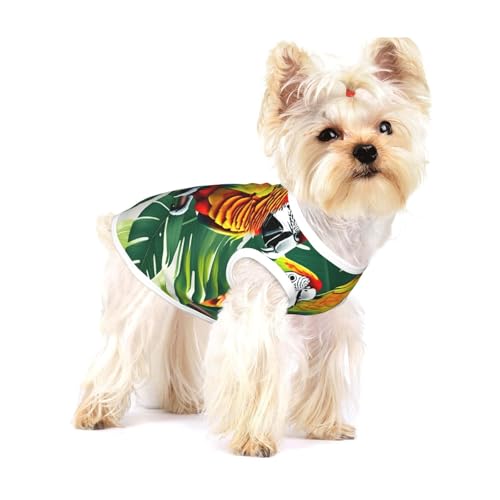 Leichtes Tanktop für Hunde, mit tropischem Blumenblatt, Papageienmuster, für kleine Hunde, dehnbar, ärmellos Leichtes Tanktop für Hunde, mit tropischem Blumenblatt, Papageienmuster, für kleine Hunde, dehnbar, ärmellos von GaxfjRu