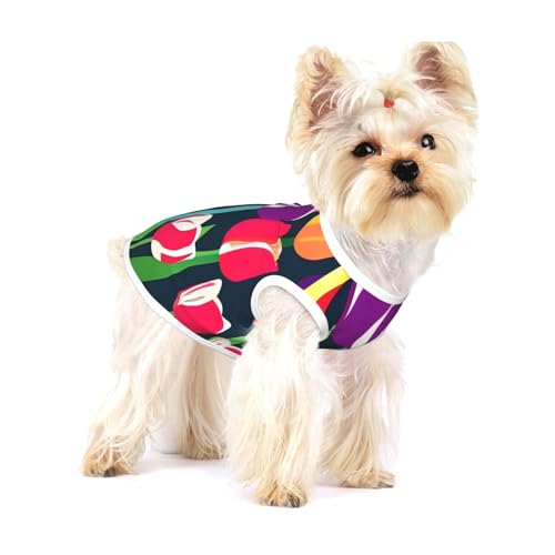 Leichtes Tanktop mit buntem Tulpenmuster, für kleine Hunde, dehnbare T-Shirts, ärmellose Weste von GaxfjRu