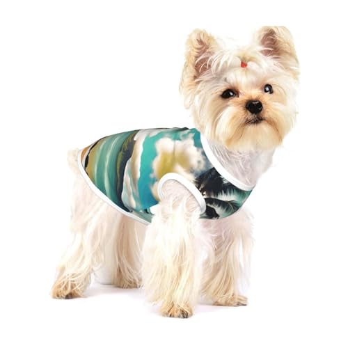 Leichtes Tanktop mit tropischem Strandpalmen-Druck, für kleine Hunde, dehnbare T-Shirts, ärmellose Weste Leichtes Tanktop mit tropischem Strandpalmen-Druck, für kleine Hunde, dehnbare T-Shirts, ärmellose Weste von GaxfjRu