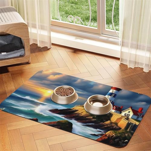 Lighthouse Futtermatte mit Diamant-Aufdruck, saugfähig, rutschfest, PU-Leder, Futtermatte für Hunde und Katzen, Gummiunterseite Lighthouse Futtermatte mit Diamant-Aufdruck, saugfähig, rutschfest, PU-Leder, Futtermatte für Hunde und Katzen, Gummiunterseite von GaxfjRu