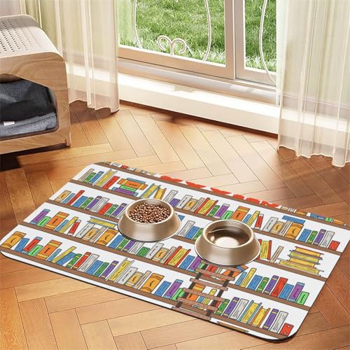 Lustige Buchregal-Kollektion und Leiter-Druck, Haustierfuttermatte, saugfähig, rutschfest, PU-Leder, Futtermatte für Hunde und Katzen, Gummiunterseite Lustige Buchregal-Kollektion und Leiter-Druck, Haustierfuttermatte, saugfähig, rutschfest, PU-Leder, Futtermatte für Hunde und Katzen, Gummiunterseite von GaxfjRu