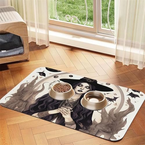 Magic Witch Witchcraft Bohemian Drawing Print Pet Food Mat Absorbent Non Slip PU Leather Feeding Mat for Dogs Cats Rubber Bottom Magic Witch Witchcraft Bohemian Drawing Print Pet Food Mat Absorbent Non Slip PU Leather Feeding Mat for Dogs Cats Rubber Bottom von GaxfjRu