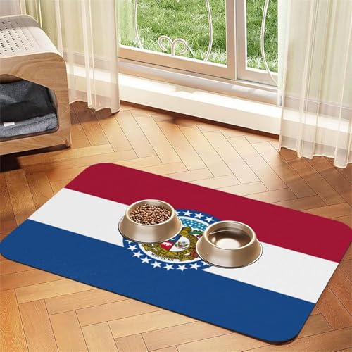 Missouri Futtermatte mit Staatsflaggen-Druck, saugfähig, rutschfest, PU-Leder, Futtermatte für Hunde und Katzen, Gummiunterseite Missouri Futtermatte mit Staatsflaggen-Druck, saugfähig, rutschfest, PU-Leder, Futtermatte für Hunde und Katzen, Gummiunterseite von GaxfjRu