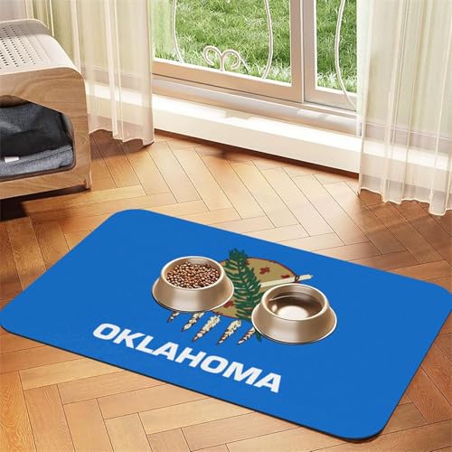 Oklahoma Futtermatte mit Staatsflaggen-Druck, saugfähig, rutschfest, PU-Leder, Futtermatte für Hunde und Katzen, Gummiunterseite von GaxfjRu
