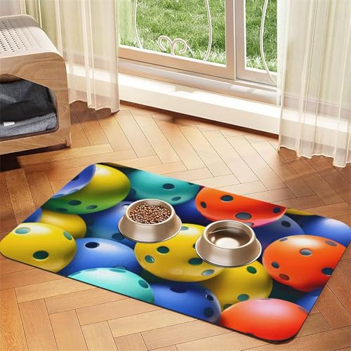 Pickleball-Bälle mit buntem Muster, saugfähig, rutschfest, PU-Leder, Futtermatte für Hunde und Katzen, Gummiunterseite Pickleball-Bälle mit buntem Muster, saugfähig, rutschfest, PU-Leder, Futtermatte für Hunde und Katzen, Gummiunterseite von GaxfjRu