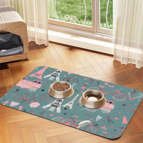 Romantischer Paris Eiffelturm Fahrrad-Druck, Haustierfuttermatte, saugfähig, rutschfest, PU-Leder, Futtermatte für Hunde und Katzen, Gummiunterseite Romantischer Paris Eiffelturm Fahrrad-Druck, Haustierfuttermatte, saugfähig, rutschfest, PU-Leder, Futtermatte für Hunde und Katzen, Gummiunterseite von GaxfjRu