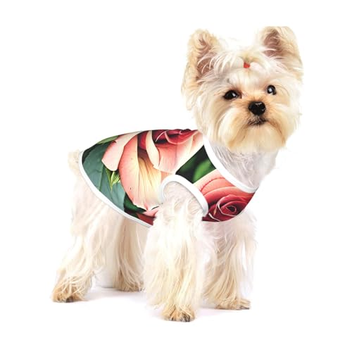Rustikale T-Shirts mit Rosenblüten-Aufdruck für kleine Hunde, modisches Hemd, atmungsaktiv, ärmellos für kleine Hunde von GaxfjRu