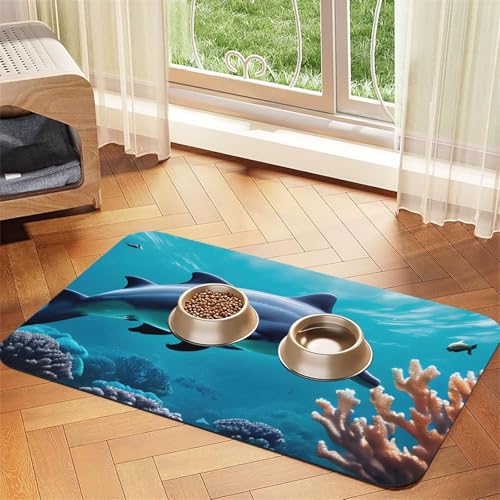 Schöne Unterwasserwelt Delfine, Korallendruck, Haustierfuttermatte, saugfähig, rutschfest, PU-Leder, Futtermatte für Hunde und Katzen, Gummiunterseite Schöne Unterwasserwelt Delfine, Korallendruck, Haustierfuttermatte, saugfähig, rutschfest, PU-Leder, Futtermatte für Hunde und Katzen, Gummiunterseite von GaxfjRu