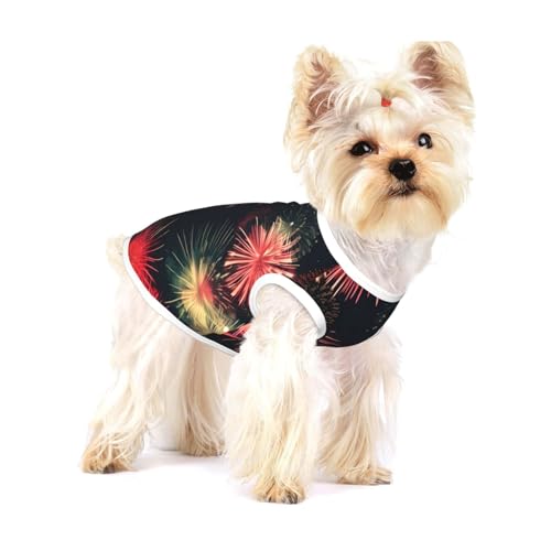 Schönes Feuerwerk-Print-T-Shirt für kleine Hunde, modisches Hemd, atmungsaktiv, ärmellos für kleine Hunde Schönes Feuerwerk-Print-T-Shirt für kleine Hunde, modisches Hemd, atmungsaktiv, ärmellos für kleine Hunde von GaxfjRu