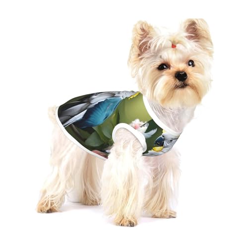 Schönes Kakadu-Vogel-Blumendruck, leichtes Tanktop für Hunde, Hunde-Shirts für kleine Hunde, dehnbare T-Shirts, ärmellose Weste von GaxfjRu