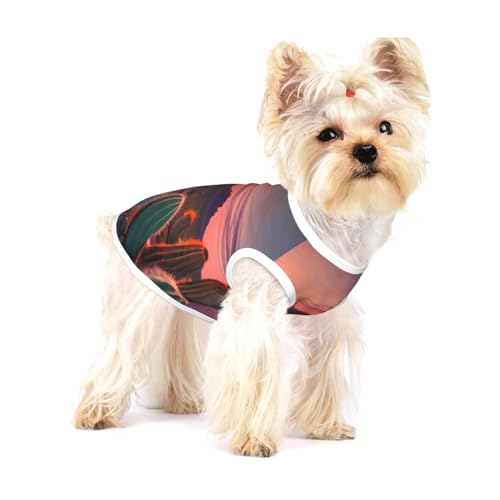 T-Shirt für kleine Hunde, Motiv: Kaktus, Wüste, Sonnenuntergang, modisch, atmungsaktiv, ärmellos, für kleine Hunde T-Shirt für kleine Hunde, Motiv: Kaktus, Wüste, Sonnenuntergang, modisch, atmungsaktiv, ärmellos, für kleine Hunde von GaxfjRu