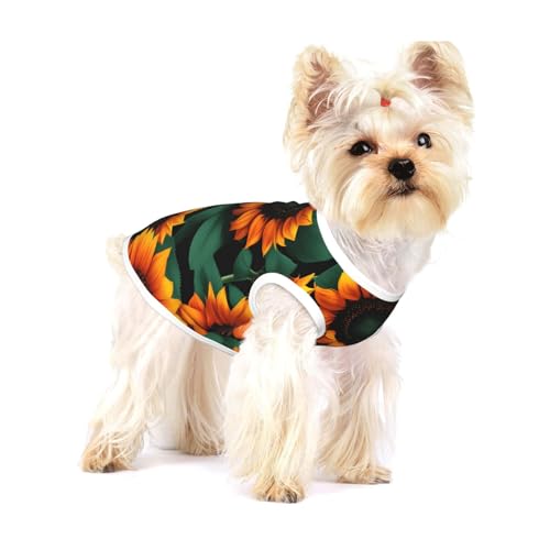 T-Shirt für kleine Hunde, Motiv: orangefarbene Sonnenblumen, modisches Hemd, atmungsaktiv, ärmellos, für kleine Hunde T-Shirt für kleine Hunde, Motiv: orangefarbene Sonnenblumen, modisches Hemd, atmungsaktiv, ärmellos, für kleine Hunde von GaxfjRu