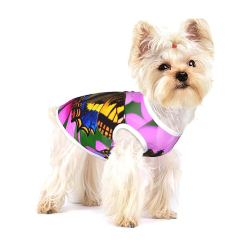 T-Shirt mit Blumen- und Schmetterlingsdruck für kleine Hunde, modisches Hemd, atmungsaktiv, ärmellos für kleine Hunde von GaxfjRu