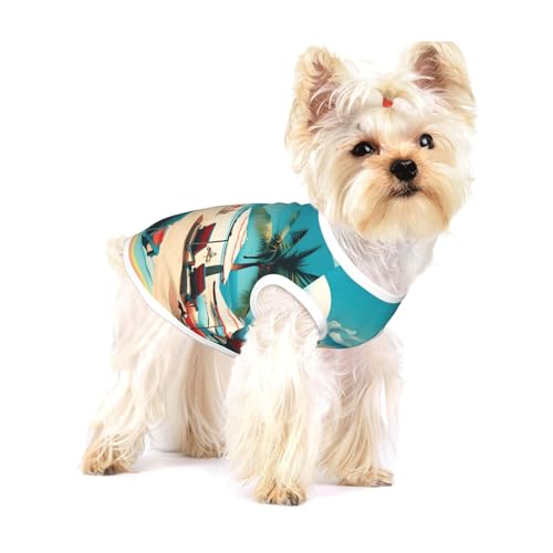 T-Shirt mit Strandlandschaften für kleine Hunde, modisches Shirt, atmungsaktiv, ärmellos, für kleine Hunde T-Shirt mit Strandlandschaften für kleine Hunde, modisches Shirt, atmungsaktiv, ärmellos, für kleine Hunde von GaxfjRu