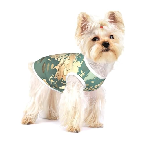 T-Shirt mit Weltkarte, Retrodruck, für kleine Hunde, modisch, atmungsaktiv, ärmellos, für kleine Hunde von GaxfjRu