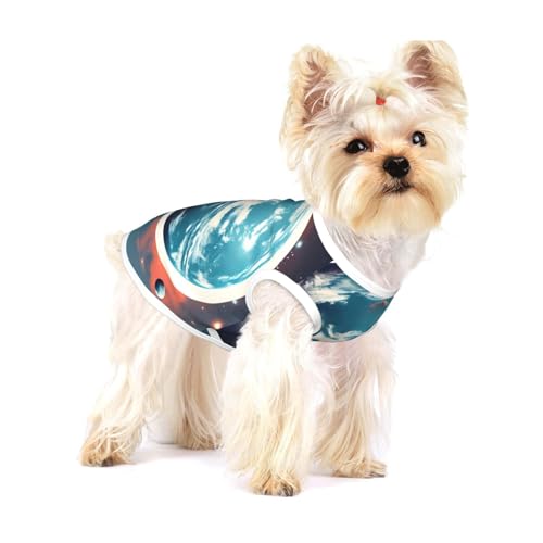T-Shirt mit Weltraumplaneten-Motiv, für kleine Hunde, modisches Hemd, atmungsaktiv, ärmellos, für kleine Hunde von GaxfjRu