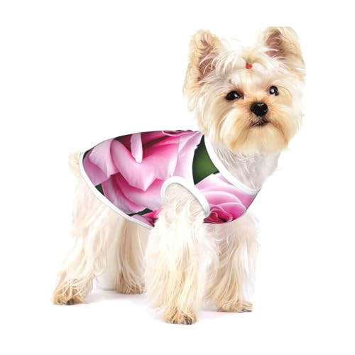 T-Shirt mit rosa Rosenblüten für kleine Hunde, modisches Hemd, atmungsaktiv, ärmellos für kleine Hunde von GaxfjRu