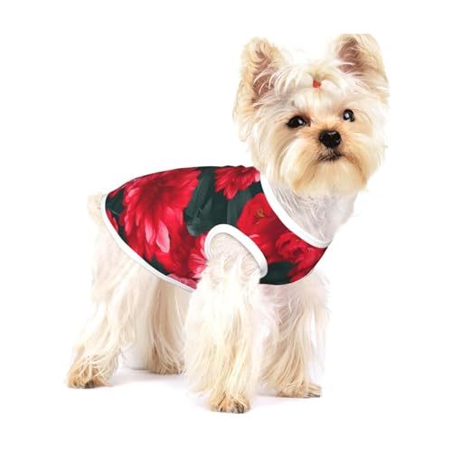 T-Shirt mit rot-pinkem Blumendruck für kleine Hunde, modisches Hemd, atmungsaktiv, ärmellos für kleine Hunde T-Shirt mit rot-pinkem Blumendruck für kleine Hunde, modisches Hemd, atmungsaktiv, ärmellos für kleine Hunde von GaxfjRu