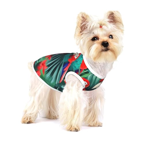 T-Shirt mit tropischen Blumen und Papageien für kleine Hunde, modisches Hemd, atmungsaktiv, ärmellos für kleine Hunde T-Shirt mit tropischen Blumen und Papageien für kleine Hunde, modisches Hemd, atmungsaktiv, ärmellos für kleine Hunde von GaxfjRu