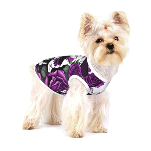T-Shirt mit violettem Rosen-Skelett-Druck für kleine Hunde, modisches Hemd, atmungsaktiv, ärmellos für kleine Hunde von GaxfjRu