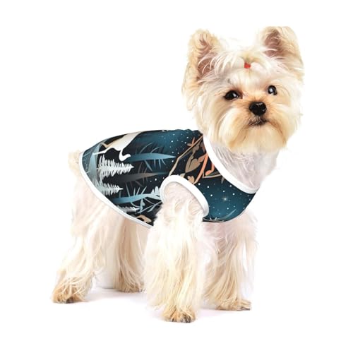 T-Shirts mit Weihnachtsbaum- und Hirschaufdruck für kleine Hunde, modisches Hemd, atmungsaktiv, ärmellos für kleine Hunde von GaxfjRu