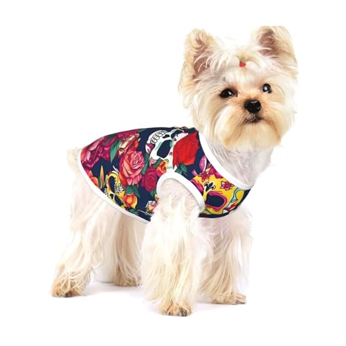 T-Shirts mit Zucker- und Totenkopf- und Blumendruck, für kleine Hunde, modisches Hemd, atmungsaktiv, ärmellos für kleine Hunde T-Shirts mit Zucker- und Totenkopf- und Blumendruck, für kleine Hunde, modisches Hemd, atmungsaktiv, ärmellos für kleine Hunde von GaxfjRu