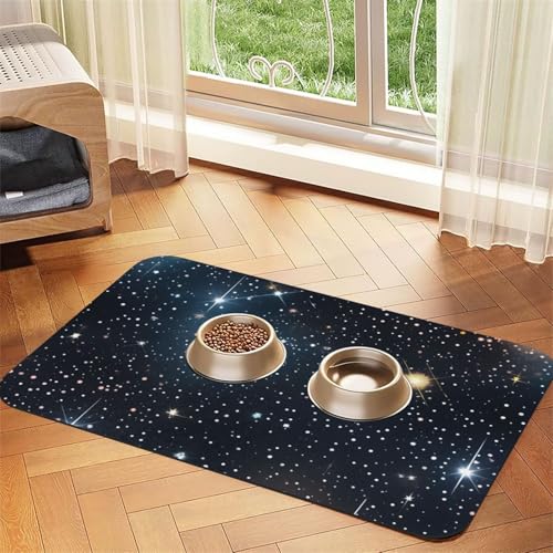 Tierfuttermatte mit Sternhaufen und Galaxien, saugfähig, rutschfest, PU-Leder, Futtermatte für Hunde und Katzen, Gummiunterseite Tierfuttermatte mit Sternhaufen und Galaxien, saugfähig, rutschfest, PU-Leder, Futtermatte für Hunde und Katzen, Gummiunterseite von GaxfjRu