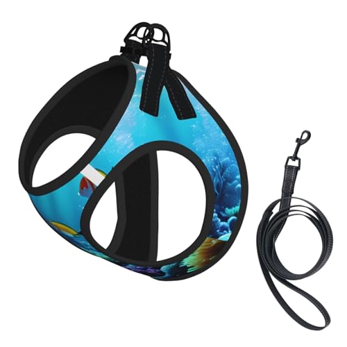 Tranquil Hundegeschirr und Leine, Set mit Unterwasserlandschaft, reflektierend, verstellbar, für kleine, mittelgroße und große Hunde, Katzen Tranquil Hundegeschirr und Leine, Set mit Unterwasserlandschaft, reflektierend, verstellbar, für kleine, mittelgroße und große Hunde, Katzen von GaxfjRu