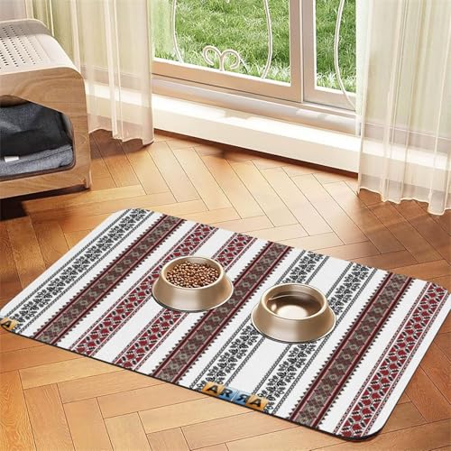 Ukrainische Motive, Haustierfuttermatte, saugfähig, rutschfest, PU-Leder, Futtermatte für Hunde und Katzen, Gummiunterseite von GaxfjRu
