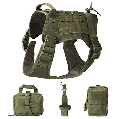 Gaxyd Hundegeschirr 4-Teiliges Set K9 Working Dog Vest Früher Einstellbarer Hundegeschirr Mit Beutel Tasche Wasserflasche Tragetasche, Bruchsicher,Grün,M Gaxyd Hundegeschirr 4-Teiliges Set K9 Working Dog Vest Früher Einstellbarer Hundegeschirr Mit Beutel Tasche Wasserflasche Tragetasche, Bruchsicher,Grün,M von Gaxyd