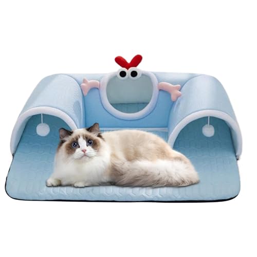 Gazocua Katzen Spieltunnelbett,65x40 cm,Atmungsaktives Sommer Haustier Tunnelbett,mit Hängeball Spielzeug,Wohlfühl Zuhause Winter Sommer,Für Kleintiere Welpe Hase Kätzchen von Gazocua