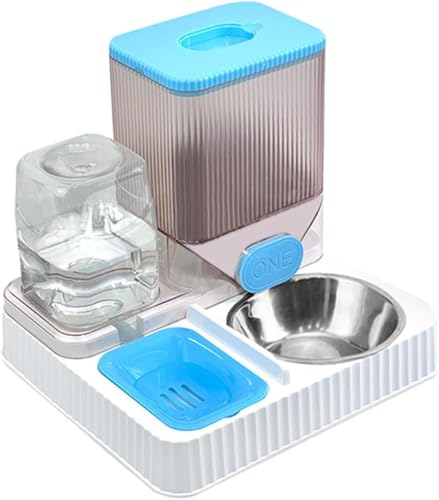 Gcljlmy Automatischer Katzentrinker, automatischer Futterspender für Haustiere, große Kapazität für Hunde, Kaninchen, Katzen, kleine Tiere (Blau mit Schüssel) von Gcljlmy