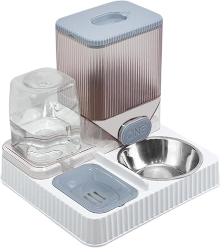 Gcljlmy Automatischer Katzentrinker, automatischer Futterspender für Haustiere, große Kapazität für Hunde, Kaninchen, Katzen, kleine Tiere (Grau mit Schüssel) von Gcljlmy