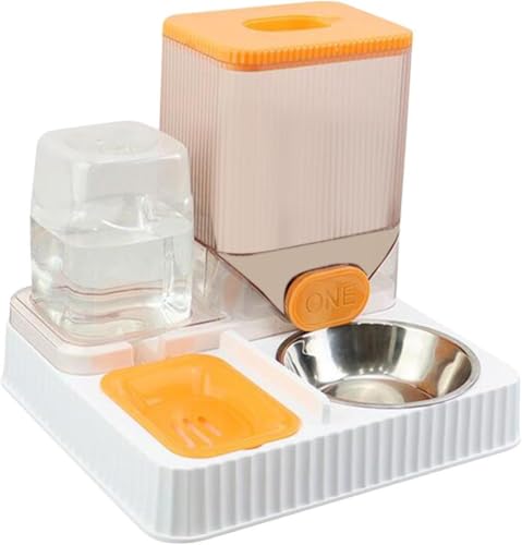 Gcljlmy Automatischer Katzentrinker, automatischer Futterspender für Haustiere, große Kapazität für Hunde, Kaninchen, Katzen, kleine Tiere (Orange mit Schüssel) von Gcljlmy