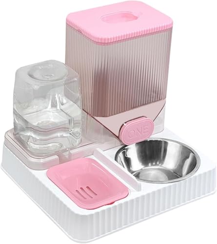 Gcljlmy Automatischer Katzentrinker, automatischer Futterspender für Haustiere, große Kapazität für Hunde, Kaninchen, Katzen, kleine Tiere (Rosa mit Schale) von Gcljlmy