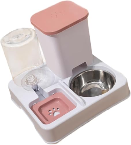 Gcljlmy Futterspender für Hunde und Katzen, Fress- und Trinknapf, abnehmbare Trocken- und Nasstrennung für Kaninchen (Rosa Weiß) von Gcljlmy