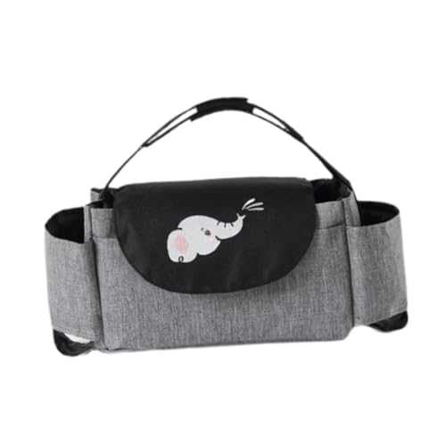 Gcljlmy Organizer für Kinderwagen, Baby-Handtasche, mit Flaschen-/Becherhalter, Reisetasche für Mama, Windel-Organizer-Tasche für Kinderwagen mit Haustieren (Schwarz Grau Elefant) von Gcljlmy