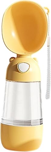 Gcljlmy Wasserflaschenspender für Hunde, Trinkbecher und Schüssel, Leichter Wasserspender für Hunde, Haustier-Wasserflasche für Outdoor-Camping, Katzen (Gelb mit Futterspender,7.5 cm x 28.5 cm) von Gcljlmy