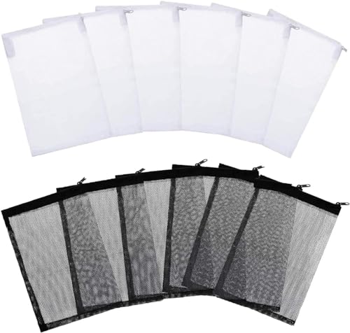 GeDiz 12 Stück Aquarium Filterbeutel, Wiederverwendbare Filter Socken, für Aktivkohle Keramikringe Holzkohle, 20 x 30 cm, Schwarz und Weiß von GeDiz