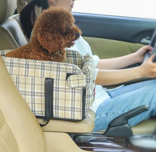 2-in-1-Konsole für Haustiere, Autositzerhöhung, lindert Angstzustände, sichere abnehmbare Reisetasche für kleine, mittelgroße Hunde, Welpen, bis zu 6,8 kg (Beige) von GeRRiT