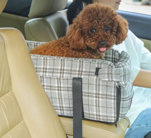 2-in-1-Konsole für Haustiere, Autositzerhöhung, lindert Angstzustände, sichere abnehmbare Reisetasche für kleine, mittelgroße Hunde, Welpen, bis zu 6,8 kg (grau) von GeRRiT
