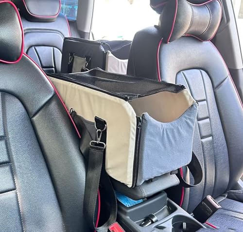 Atmungsaktive Haustier-Autositz, abnehmbare Haustier-Reisetasche mit Netz, geeignet zum Entspannen bei langen Reisen bis zu 8,2 kg (Beige A) von GeRRiT