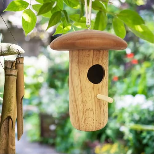 GeRRiT Holz Kolibri Haus Natur Ventilatio Pilzförmiges Vogelnest Papagei Schaukel Spielzeug Hängende Ornament für Draußen Garten Haus von GeRRiT